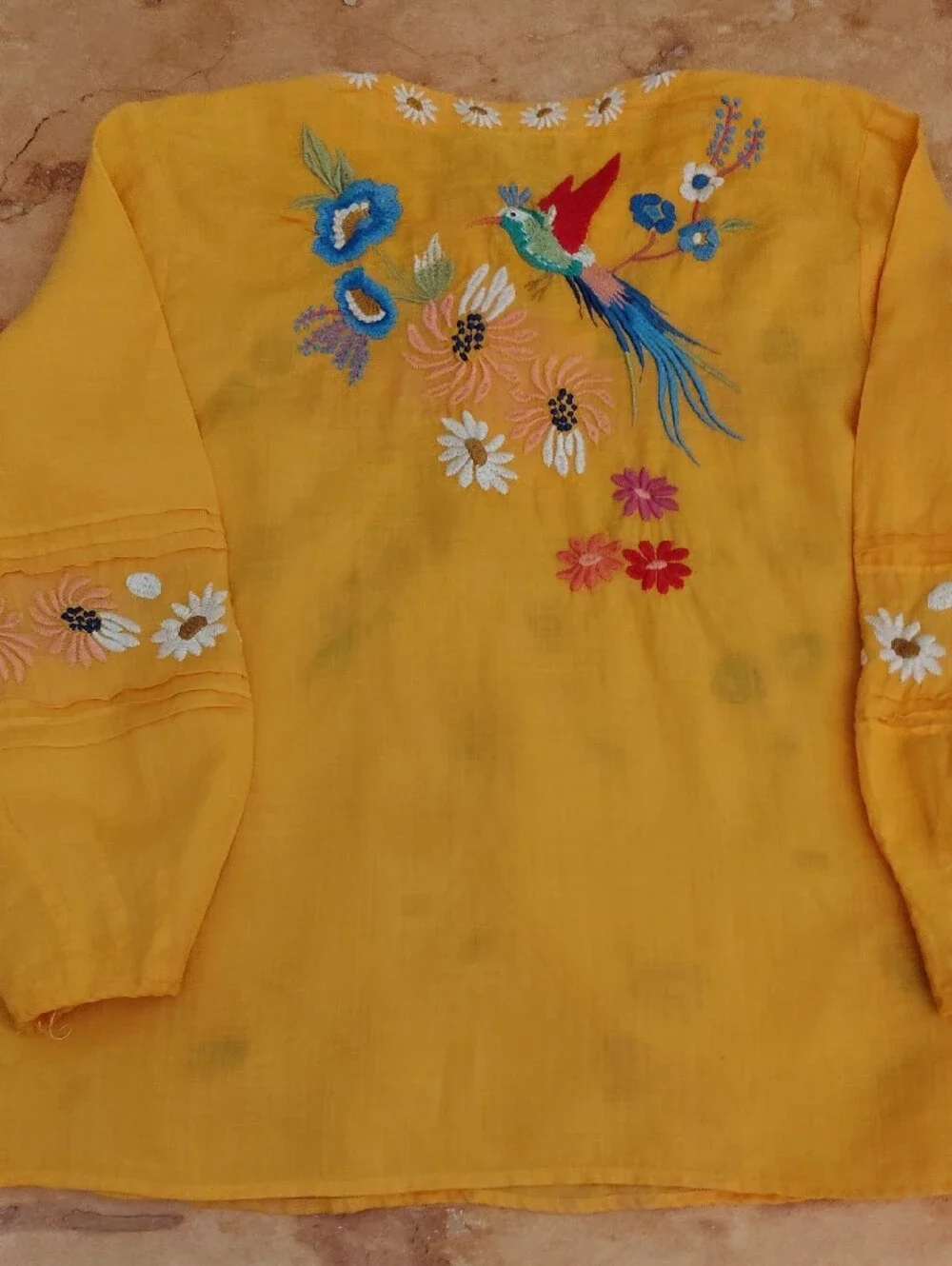 Mustard Yellow Embroidered Floral Pullover with Tassels - Picture 5 of 5